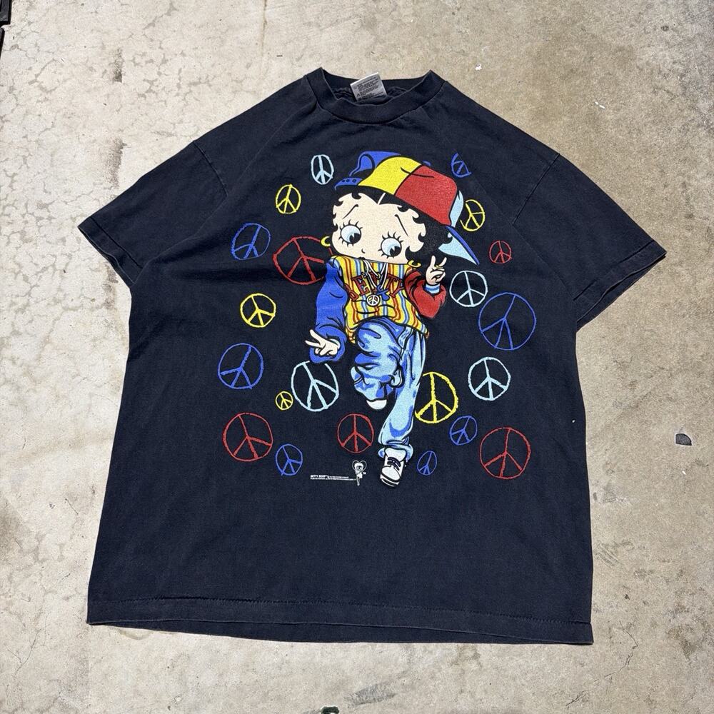 Vintage Betty Boop Peace Out T Shirt Hip Hop Single Stitch USA Size XL 1993 AOP